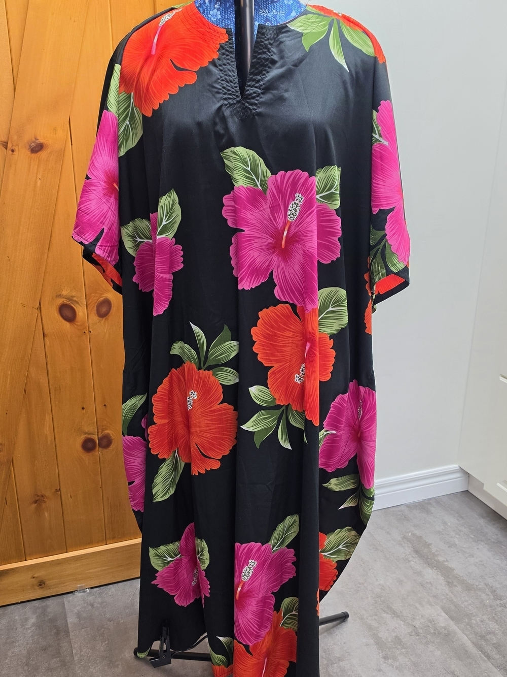 Hibiscus Floral Print Maxi Dress Kaftan Muumuu